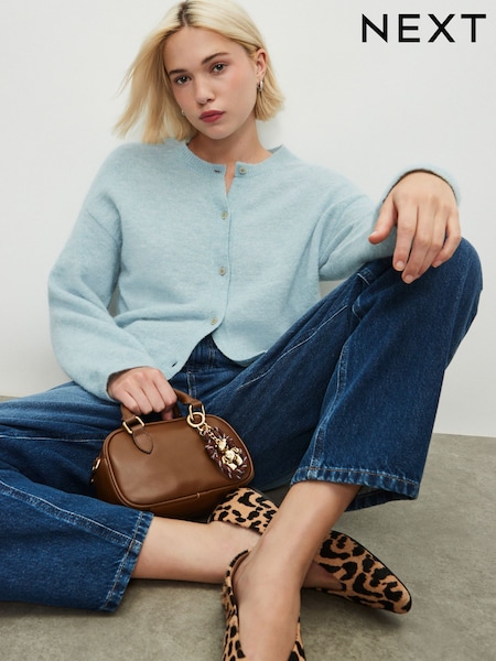 Azul claro - Soft Touch Crew Neck Knitted Cardigan With Alpaca (F26313) | 50 €