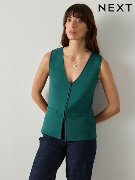 Teal Blue Smart V-Neck Knitted Waistcoat (F26316) | €43