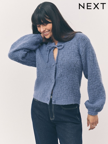 Chambray moder - Tie Neck Heart Button Cardigan (F26321) | € 43