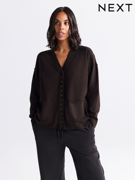Chocolate Brown Supersoft V-Neck Cardigan With Pockets (F26330) | €36