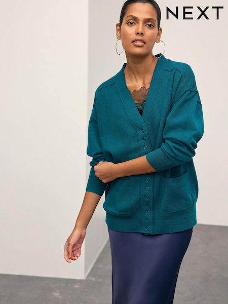 Modrozelena modra - Supersoft V-Neck Cardigan With Pockets (F26331) | € 37