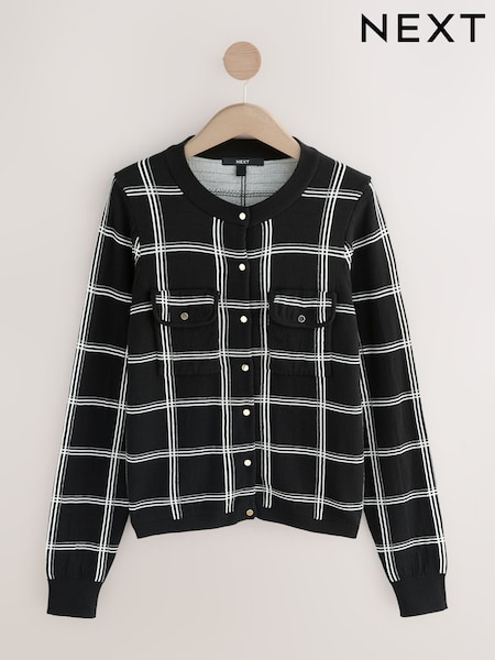 Mono Check Soft Touch Cotton Rich Pocket Front Cardigan (F26345) | €41