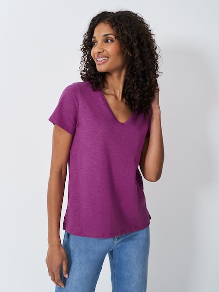 Crew Clothing Company Pink Slub V-Neck 100% Cotton T-Shirt (F26390) | €28