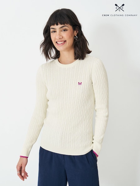Crew Clothing White Heritage Cable Crew Neck Jumper (F26405) | €69