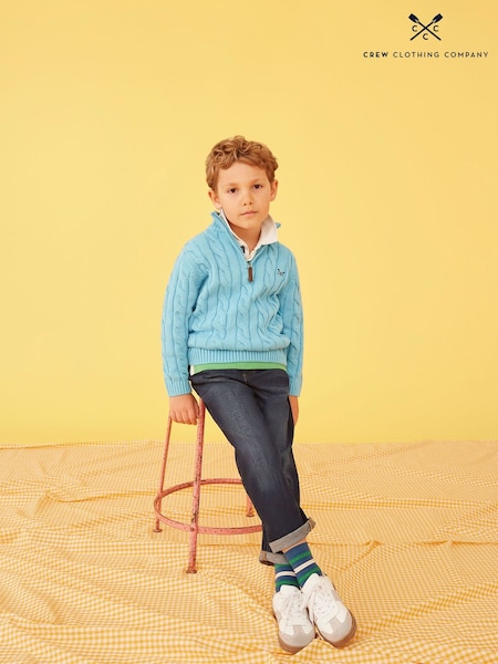 Crew Clothing Company Blue Oarsman Cable Half Zip Knit 100% Cotton Jumper (F26429) | 1,923 UAH - 2,403 UAH
