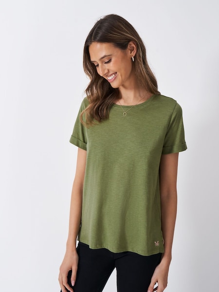 Crew Clothing Company Green Slub Crew Neck 100% Cotton T-Shirt (F26433) | ₪111