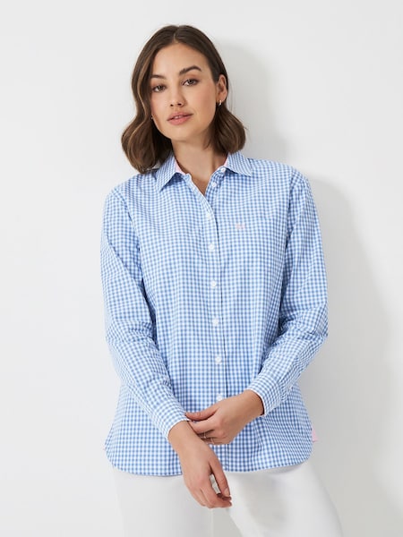 Crew Clothing Company Blue Gingham Relaxed Poplin 100% Cotton Shirt (F26448) | €84