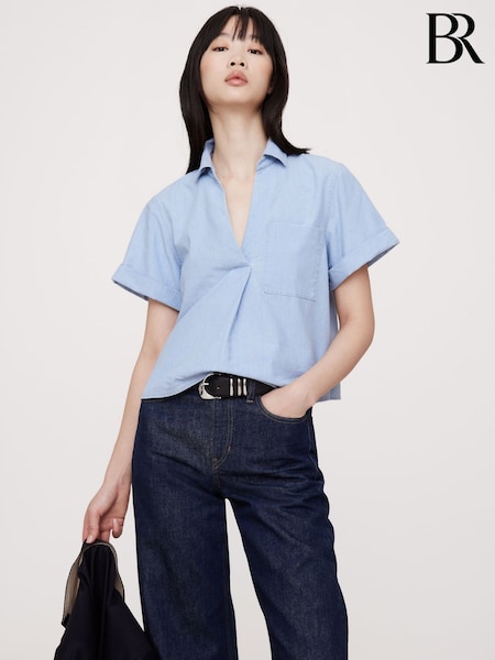Banana Republic Blue Chambray Cropped Popover Shirt (F26521) | €92