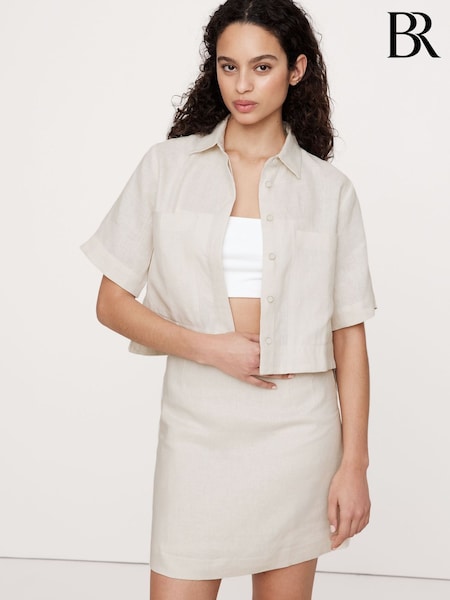Banana Republic Beige 100% Linen Boxy Cropped Shirt (F26542) | €86