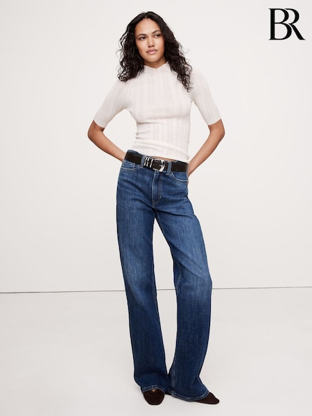Valkoinen - Banana Republic Ribbed Merino Mock-neck Elbow-sleeve Jumper (F26547) | €87