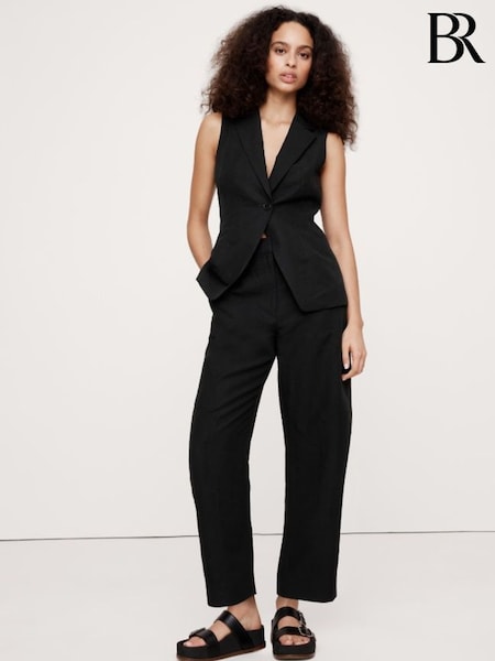 Banana Republic Black High-Rise Barrel Tencel Linen Trousers (F26552) | €121