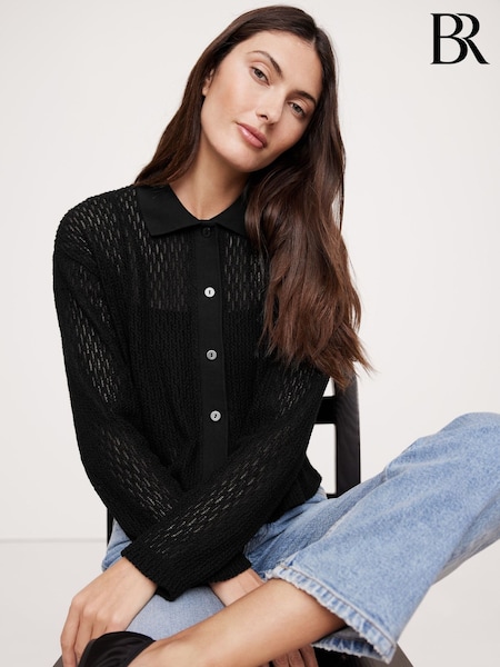 Banana Republic Black Mesh Polo Cardigan (F26557) | €105