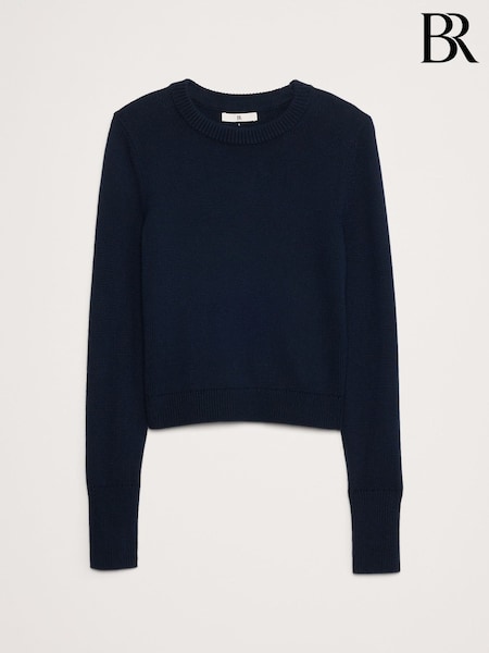 Banana Republic Navy Blue Cotton-Silk Crew-Neck Jumper (F26559) | kr1 071
