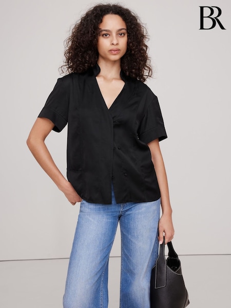 Banana Republic Black Satin Short-Sleeve Shirt (F26563) | €86