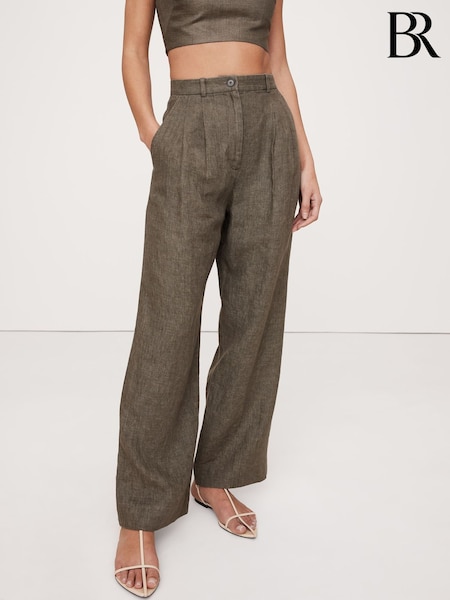 Banana Republic Green Soho High-Waisted Wide-Leg Linen Trousers (F26570) | €121