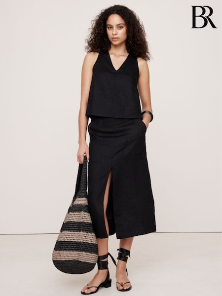 Banana Republic Black V Neck Cross Back Linen Vest Top (F26574) | €77