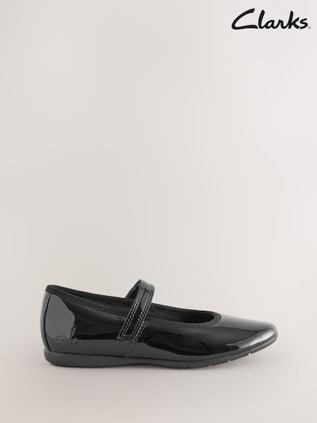 Clarks Black Patent Wide Fit (G) Dance Wish Mary-Jane Shoes (F26584) | €40 - €42