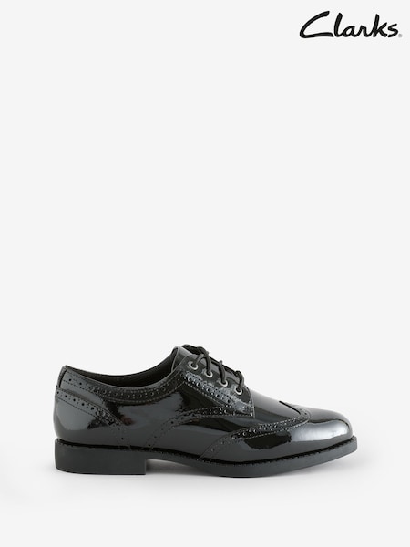 Clarks Black Patent Standard Fit (F) Older Girls Tapa Pure Leather Brogues (F26597) | €57 - €59