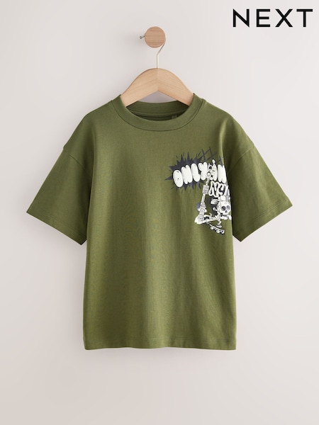 Khaki Green Graffiti Back Relaxed Fit Short Sleeve Graphic Print T-Shirt (3-16yrs) (F26624) | AED41 - AED56