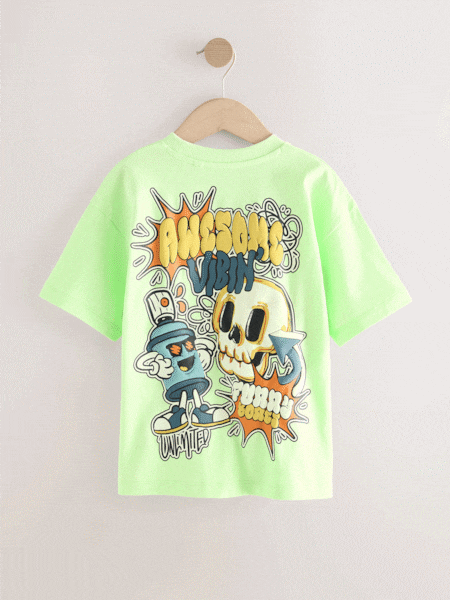Lime Green Graffiti Relaxed Fit Short Sleeve Graphic Print T-Shirt (3-16yrs) (F26627) | 40 QAR - 54 QAR