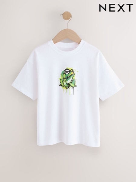 White Graffiti Frog Relaxed Fit Short Sleeve Graphic Print T-Shirt (3-16yrs) (F26629) | €11 - €15