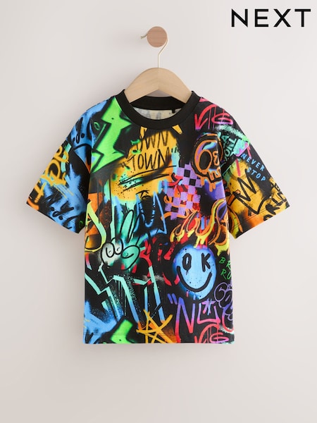 Black/Multi Graffiti Relaxed Fit Short Sleeve Graphic Print T-Shirt (3-16yrs) (F26633) | €13 - €16.50
