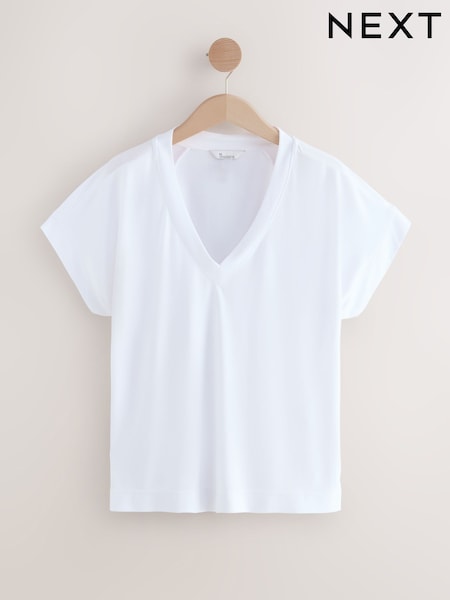 White V-Neck Premium Modal Short Sleeve Top (F26649) | €24