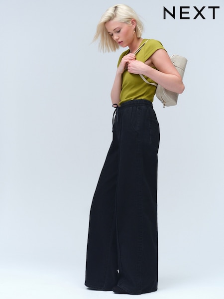 Washed Black Pintuck Wide Leg Denim Joggers (F26746) | € 42