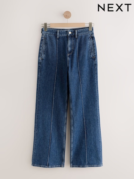 Albastru închis - Seam Front Straight Leg 100% Cotton Jeans (F26756) | 287 LEI