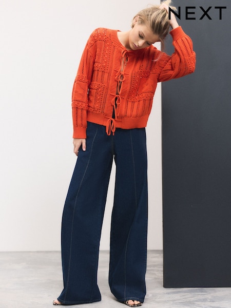 Denim Dark Blue Pintuck Wide Leg Denim Joggers (F26758) | €37