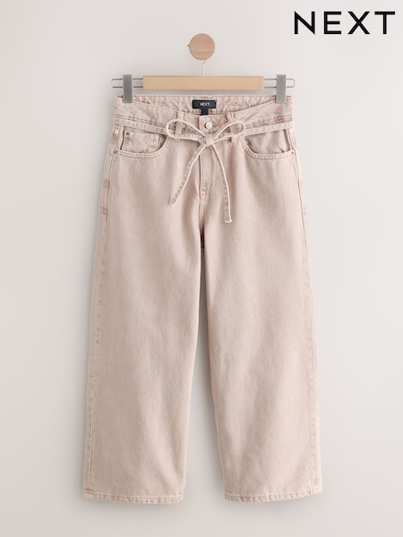 Розовый - Tie-Waist Cropped Wide Leg Jeans (F26804) | €38