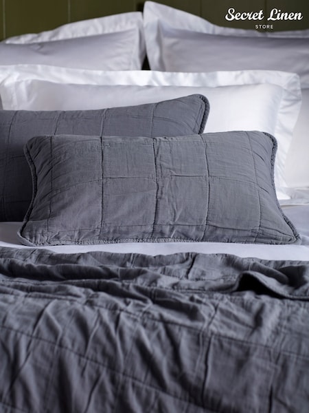Secret Linen Store French Blue Finn 100% Cotton Quilted Cushion Cover (F26807) | €42