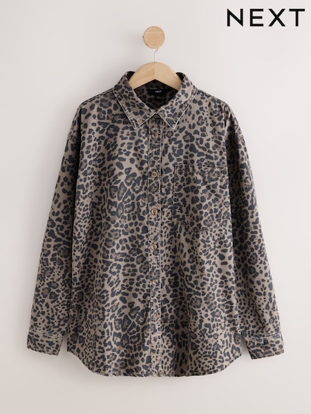 Leopard Print Oversize Denim Shirt (F26813) | 135 QAR