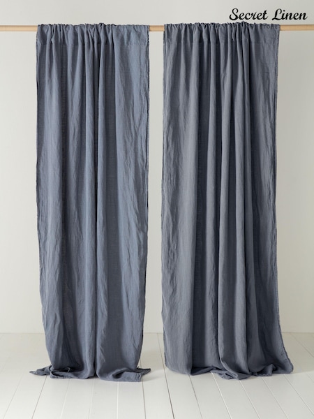 Secret Linen Store French Blue 100% Linen Loop Top Slot Header Single Curtain (F26815) | €136