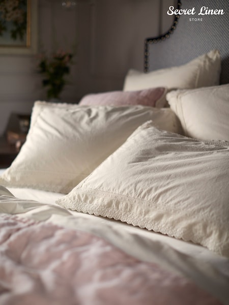 Secret Linen Store Cream Pia Embroidered 100% Cotton Pillowcase (F26819) | 178 QAR