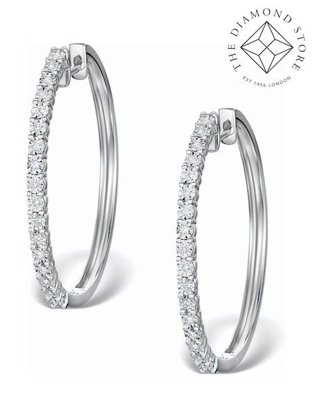 The Diamond Store 9K White Gold 30mm Diamond Hoop Earrings (F26822) | €957