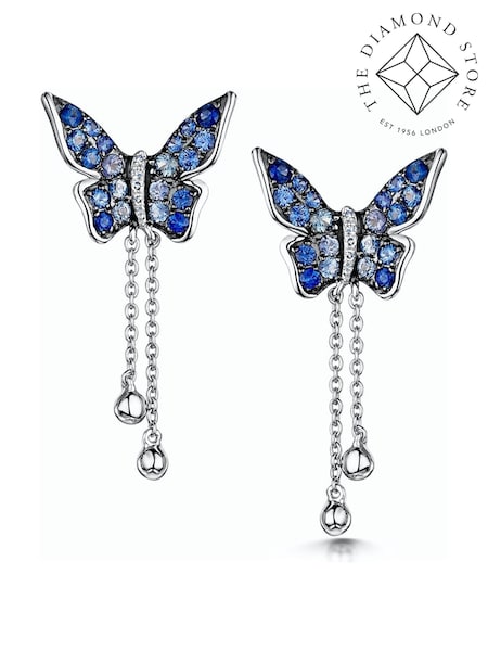 The Diamond Store Blue Stellato Collection Sapphire Butterfly Diamond Earrings 9K White Gold Tone (F26828) | €765