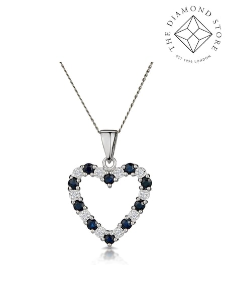 The Diamond Store Sapphire And Diamond 9K White Gold Heart Pendant Necklace (F26829) | €370