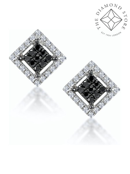 The Diamond Store Black Diamond and Diamond Squares Earrings in 9K WG (F26831) | €510