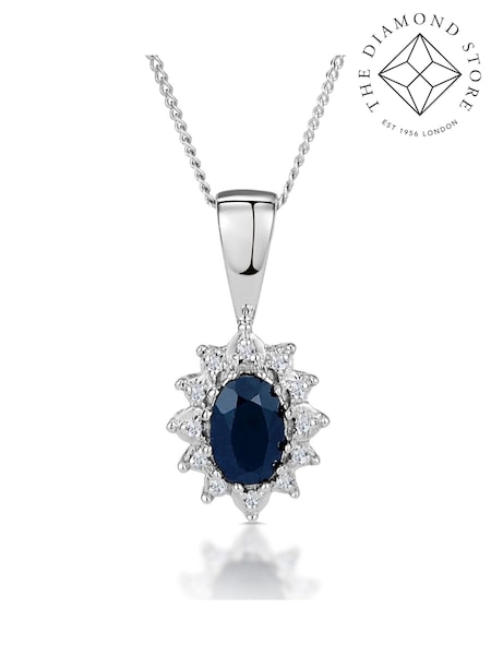 The Diamond Store 9K White Gold 6 x 4mm Sapphire And Diamond Pendant Necklace (F26835) | €287