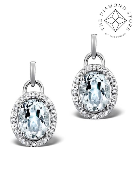 The Diamond Store Blue Aquamarine 3.69CT And Diamond 9K White Gold Tone Earrings (F26836) | €676