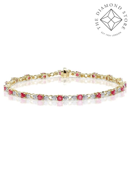 The Diamond Store Red 9K Gold Diamond and Ruby Claw Set Link Bracelet (F26839) | €1,387
