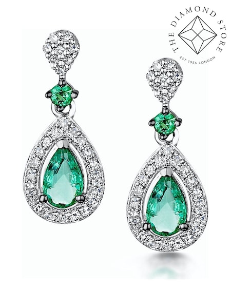 The Diamond Store Green Stellato Collection Emerald and Diamond Earrings 0.18ct 9K White Gold Tone (F26840) | €701