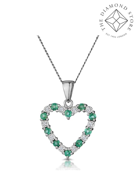 The Diamond Store Emerald 0.54CT And Diamond 9K White Gold Heart Pendant Necklace (F26841) | €381