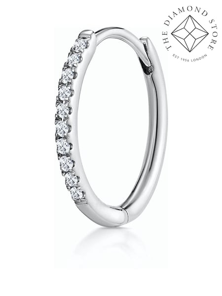 The Diamond Store 9K White Gold Single Stellato 0.09ct Diamond Hoop Earring (F26842) | €203