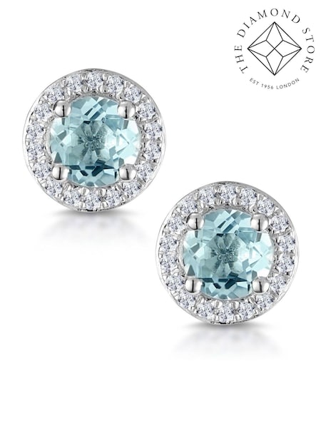 The Diamond Store 9K White Gold 0.69ct Aquamarine and Diamond Halo Stellato Earrings (F26843) | €573