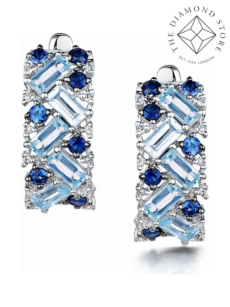 The Diamond Store Blue Topaz Sapphire and Diamond Stellato Earrings in 9K White Gold Tone (F26845) | €868