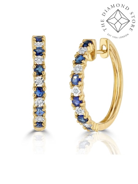 The Diamond Store Blue 9K Gold Tone Sapphire 0.71ct and Diamond Hoop Earrings (F26847) | €701