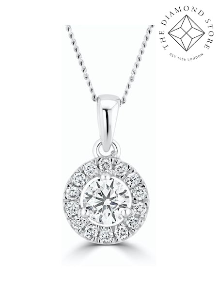 The Diamond Store 9K White Gold 0.50ct H/Si Lab Diamond Halo Pendant Necklace (F26850) | €568