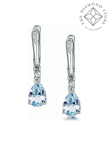 The Diamond Store 9K White Gold Stellato Blue Topaz and 0.03ct Diamond Earrings (F26855) | €344